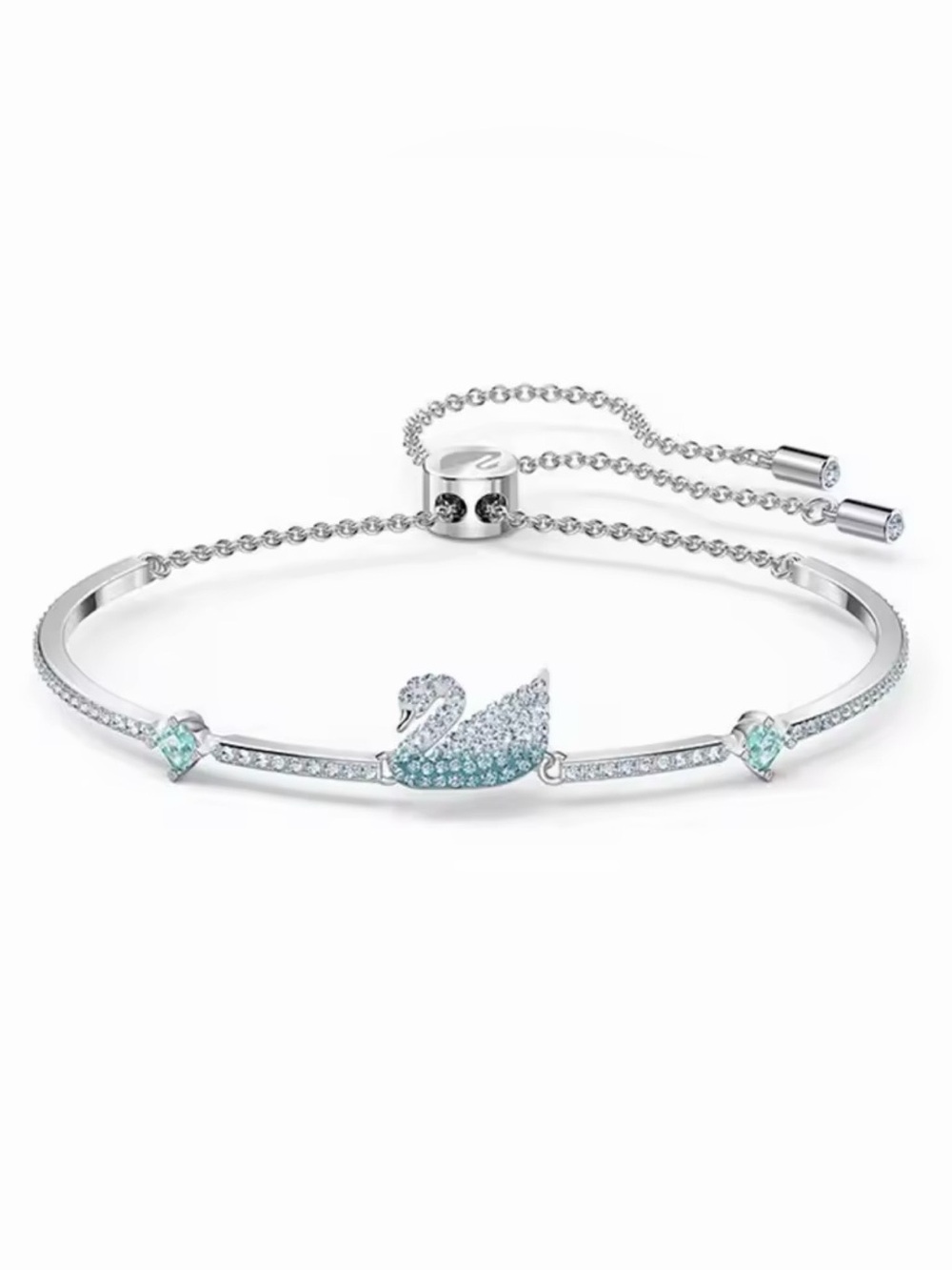 Crystal Swan Adjustable Bracelet in Aqua and Silver